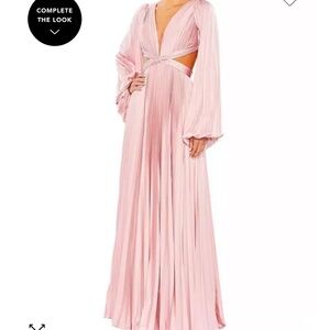 Mac Duggal Long Sleeve Pink Satin Cut Out Gown